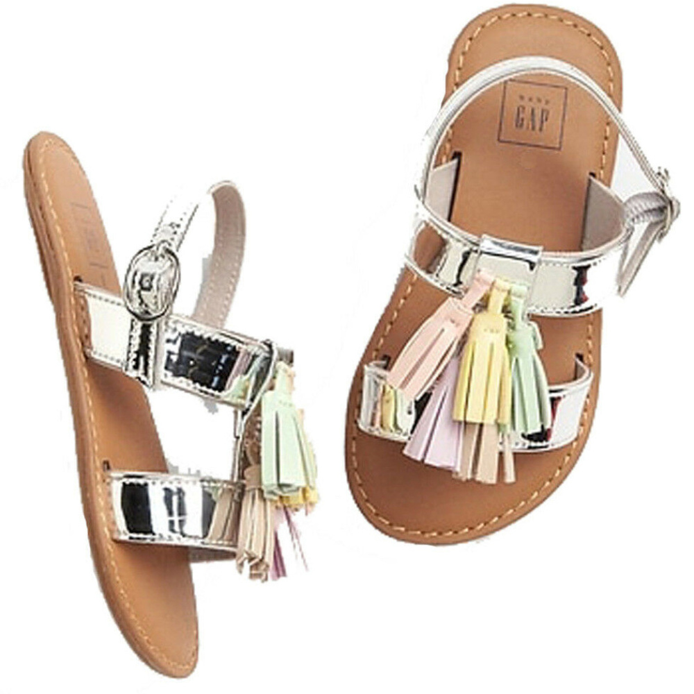 Baby Gap NWT Silver Metallic Sandals With Pastel Tassels 7
